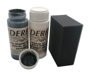 Derby Deri Döşeme Boyası + Sabitleme Cilası + Siyah Sünger .Açık Gri