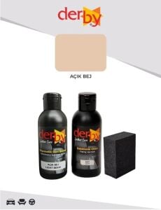 Derby Deri Döşeme Boyası + Sabitleme Cilası + Siyah Sünger .Açık Bej