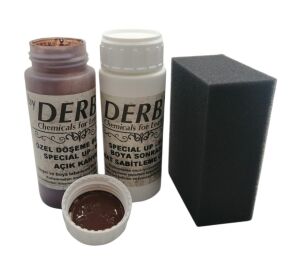 Derby Deri Döşeme Boyası + Sabitleme Cilası + Siyah Sünger .Açık Kahve