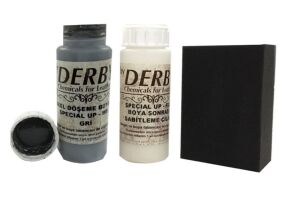 Derby Deri Döşeme Boyası + Sabitleme Cilası + Siyah Sünger .Gri
