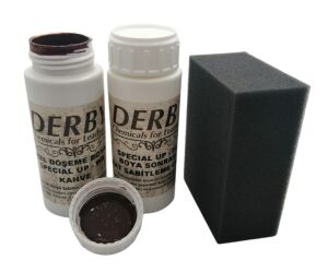 Derby Deri Döşeme Boyası + Sabitleme Cilası + Siyah Sünger .Kahverengi