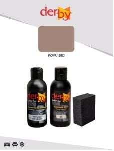 Derby Deri Döşeme Boyası + Sabitleme Cilası + Siyah Sünger .Koyu Bej