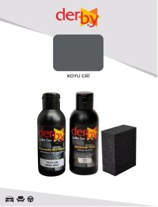 Derby Deri Döşeme Boyası + Sabitleme Cilası + Siyah Sünger .Koyu Gri