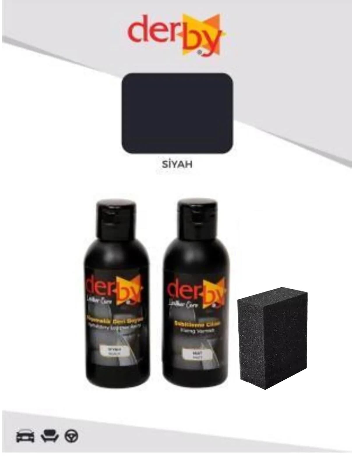 Derby Deri Döşeme Boyası + Sabitleme Cilası + Siyah Sünger .Siyah