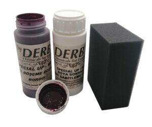 Derby Deri Döşeme Boyası + Sabitleme Cilası + Siyah Sünger Bordo
