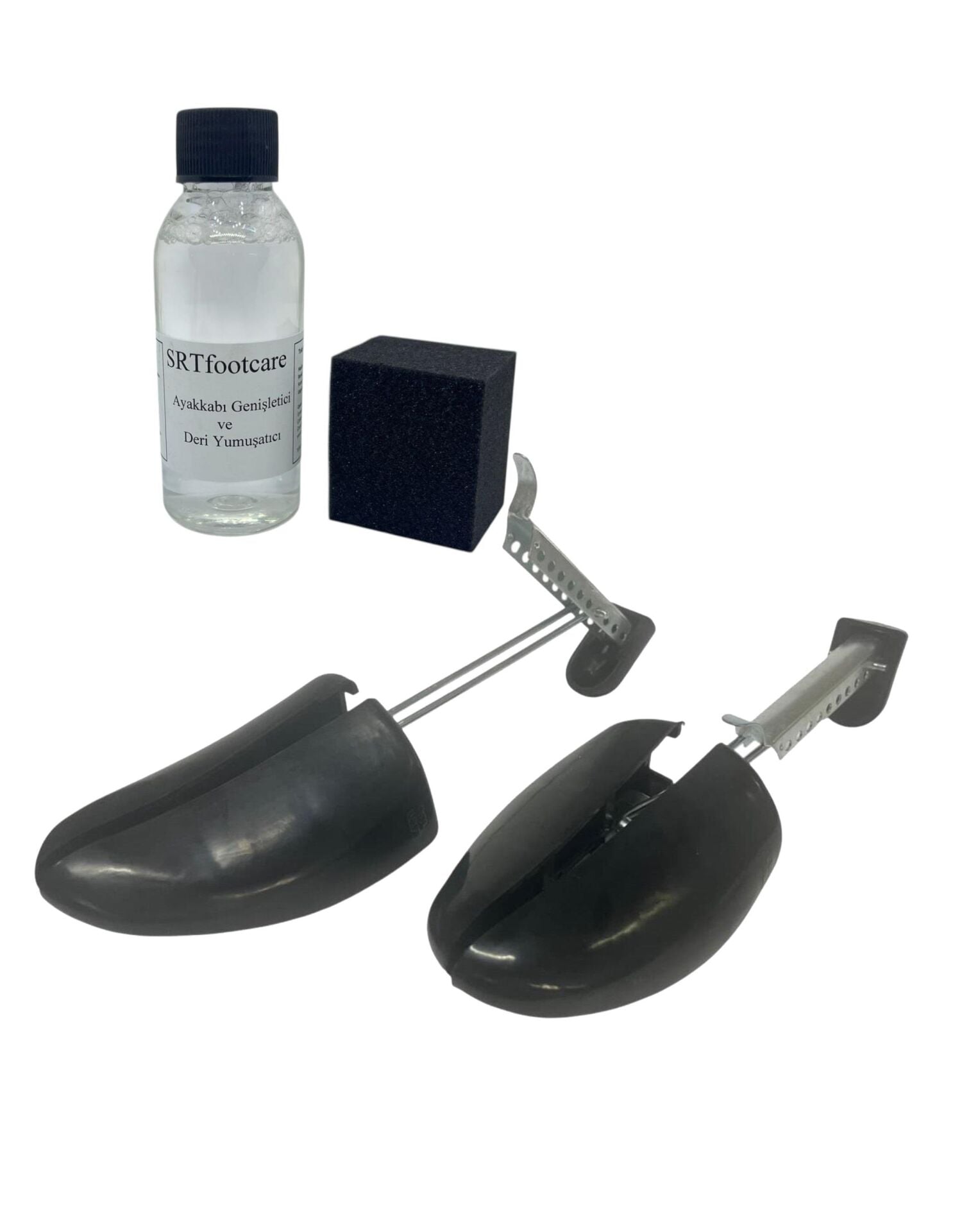 SRTfootcare Ayakkabı Açma Genişletme Seti | Metal Ayakkabı Kalıbı + Deri Yumuşatma Suyu – Konforlu, Genişleyen Ayakkabılar