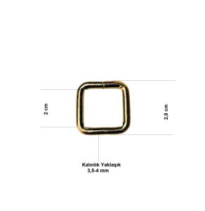 2 cm Kare Metal Halka, Çanta Sapı İçin Kare Halka 5 Adet Altın