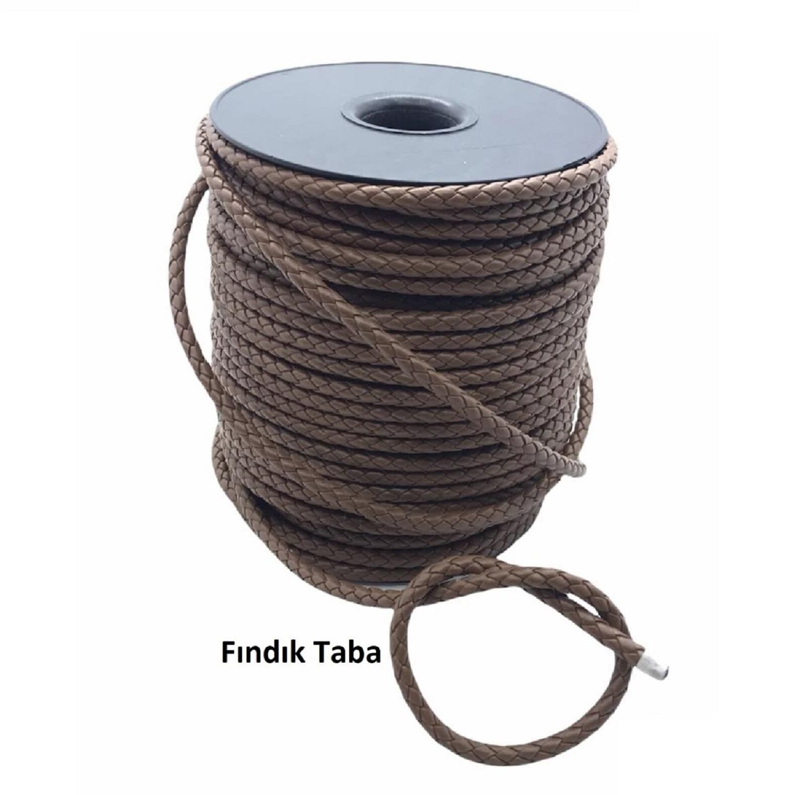 Bileklik ve Anahtarlık için Yuvarlak Örgü Suni Deri Kordon 5mm 1 metre Fındık Taba