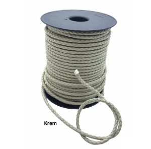 Bileklik ve Anahtarlık için Yuvarlak Örgü Suni Deri Kordon 5mm 1 metre Krem