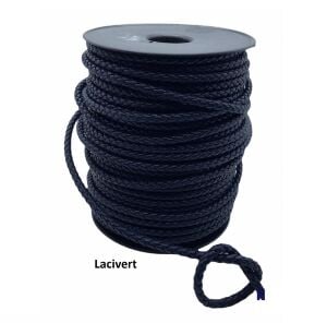 Bileklik ve Anahtarlık için Yuvarlak Örgü Suni Deri Kordon 5mm 1 metre Lacivert