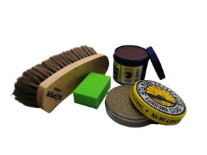 Leflef 4 lü Ayakkabı Bakım Seti Ekstra Açık Kahve Boya - Kahverengi Cila - Krem Bej Fırça