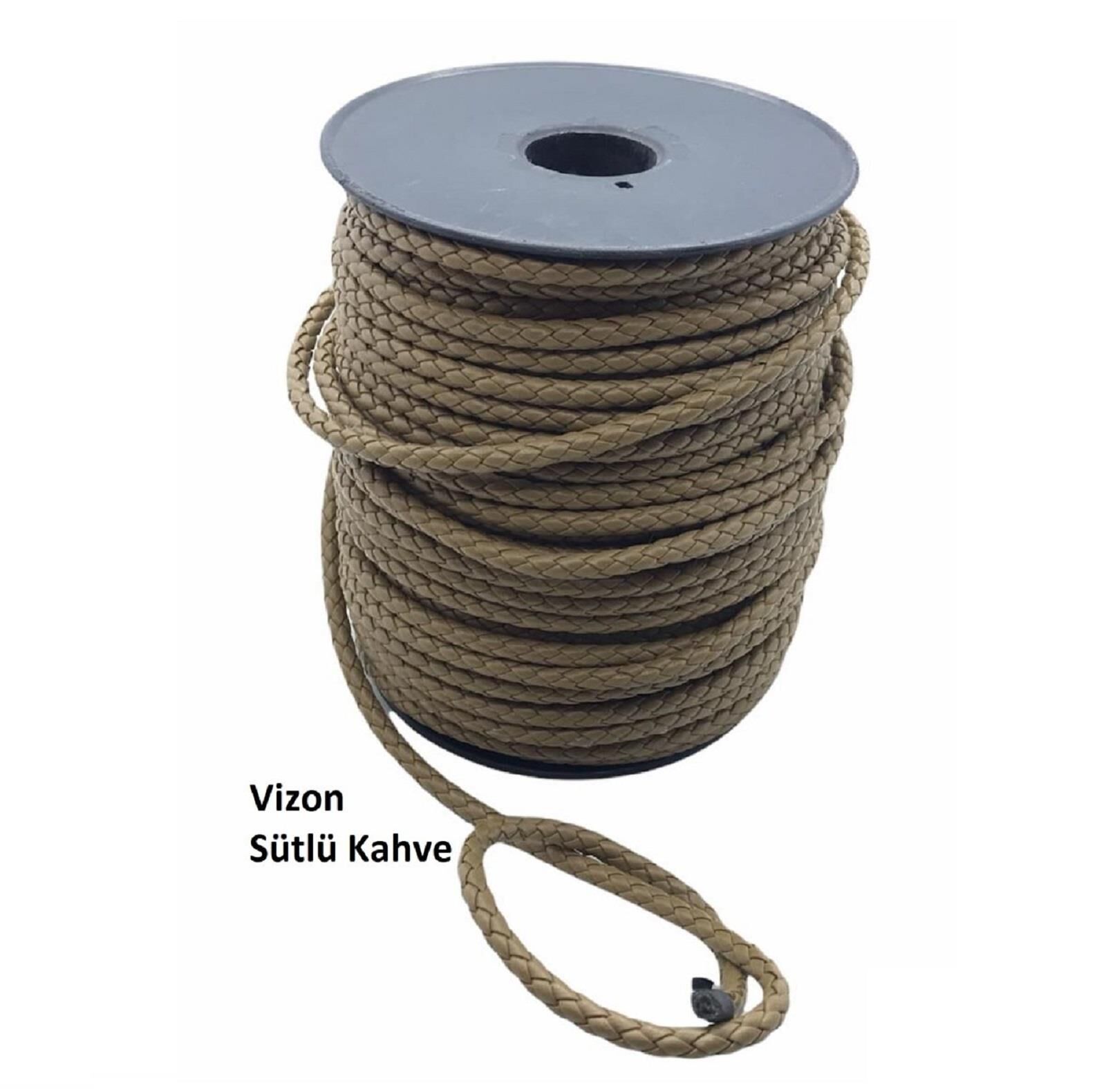 Bileklik ve Anahtarlık için Yuvarlak Örgü Suni Deri Kordon 5mm 1 metre Vizon-Sütlü Kahve