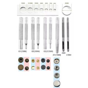 Pratik Perçin ve Çıtçıt İçin Pres Aleti Seti + Zımba 11  Parça Deri El Aleti