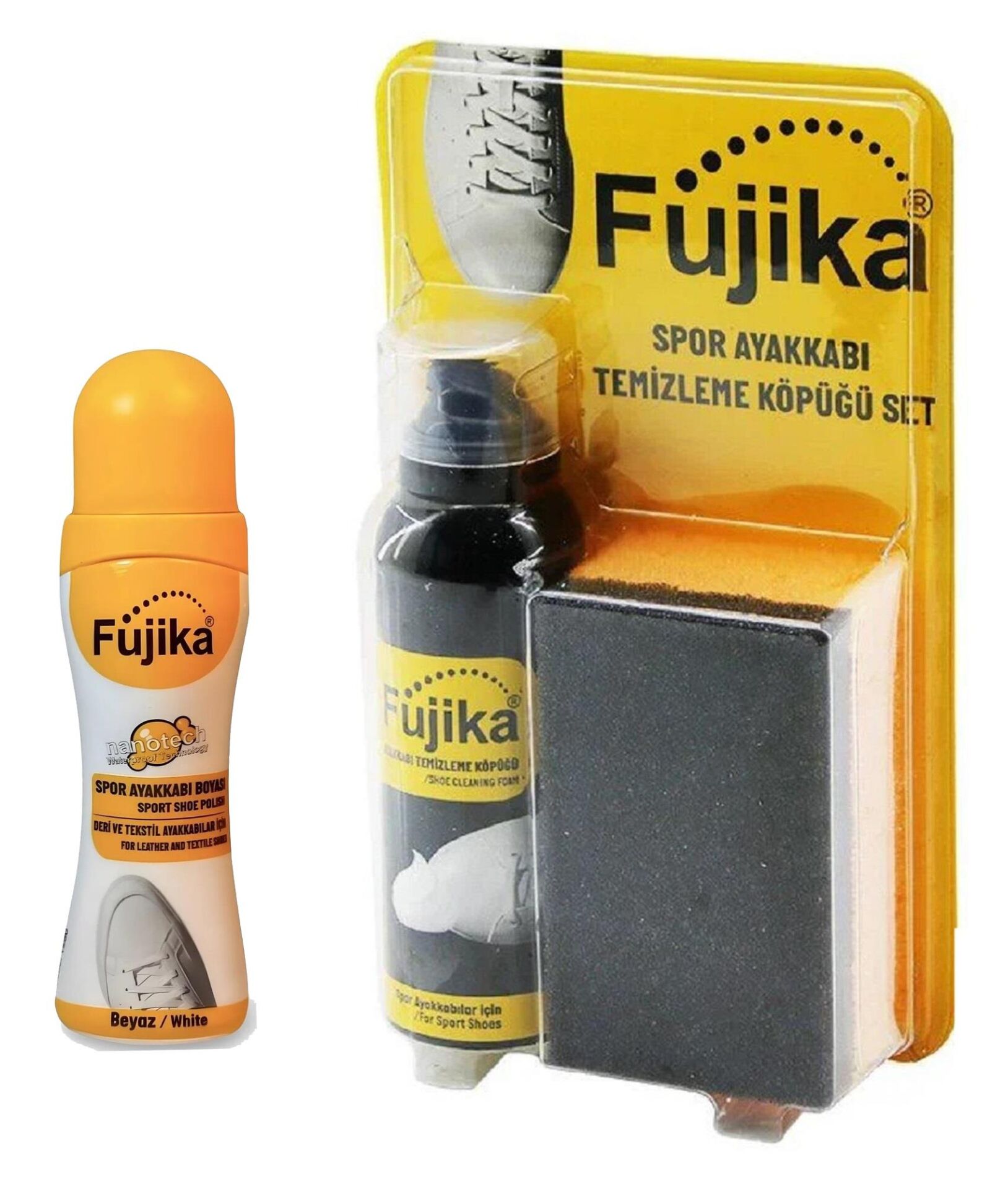 Fujika Susuz Ayakkabı Ve Kumaş Temizleme Köpüğü 125 ml + Spor Beyaz Deri Ve Kumaş Ayakkabı Boyası 75 Ml