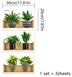 Raflı Bitki Tasarımlı Yapışkanlı Sticker 20*30 cm 3lü Set MC-663
