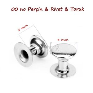 Perçin Rivet 00 no 4mm 50 Adet - Leathercraft Deri Hobi Ürünleri Okside