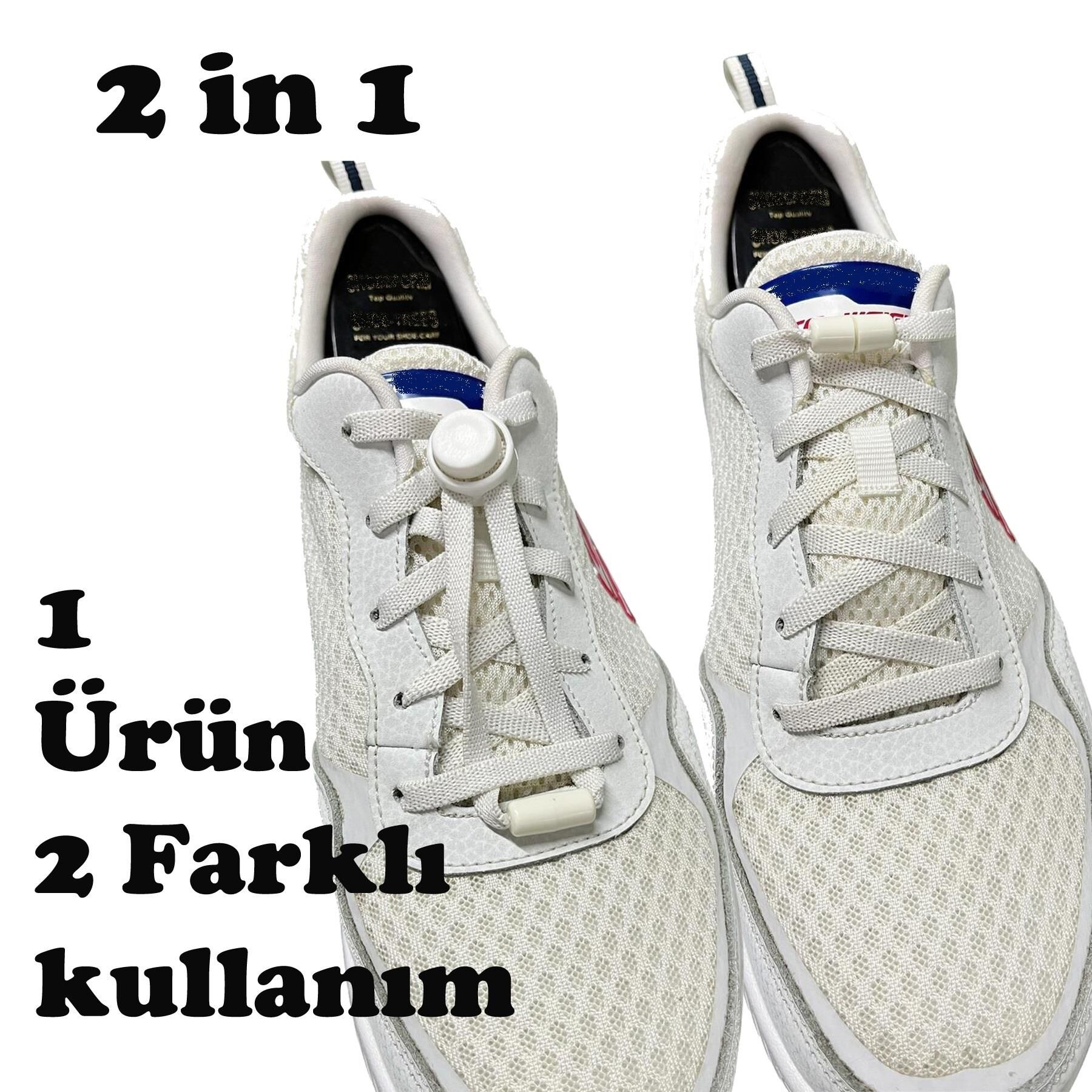 SRTfootcare 2 in 1 Akıllı Kilitli Elastik Outdoor Ayakkabı Bağcığı 100cm 1 Çift Beyaz