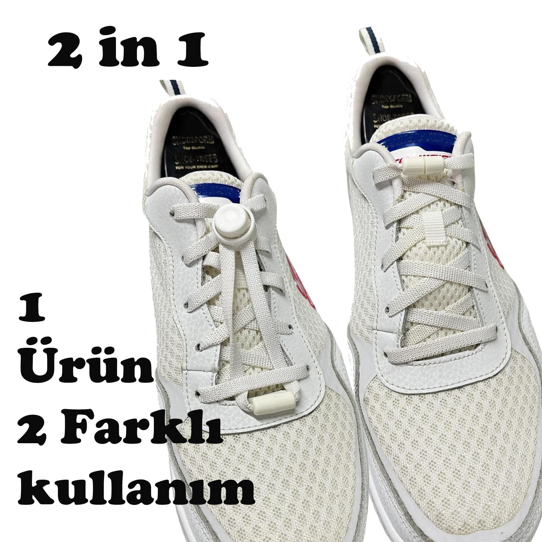 SRTfootcare 2 in 1 Akıllı Kilitli Elastik Outdoor Ayakkabı Bağcığı 100cm 1 Çift Beyaz