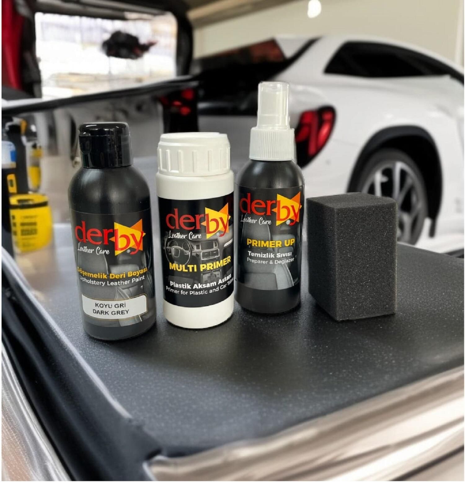 DERBY Koyu Gri Oto TORPİDO ve Iç Kapı Plastik Aksan Bakım Boyama 4 lü Set 100 ml
