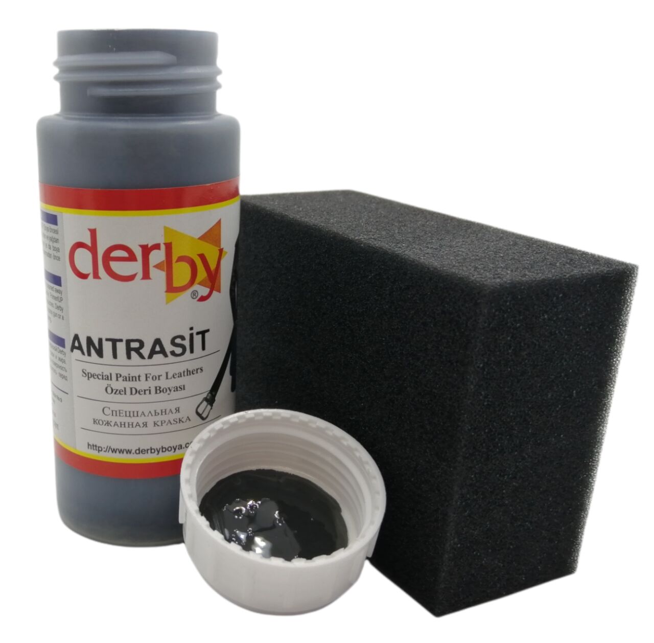 Derby Mont, Direksiyon, Koltuk, Deri Eşya Boyası 100ml ve Siyah Sünger Antrasit Ext.KoyuGri