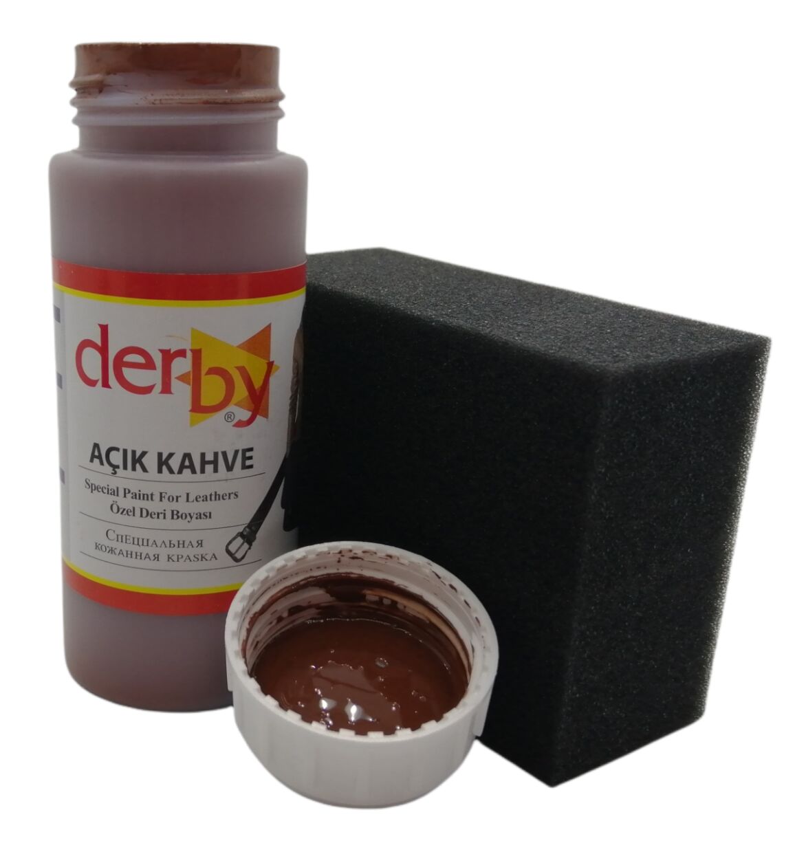 Derby Mont, Direksiyon, Koltuk, Deri Eşya Boyası 100ml ve Siyah Sünger Açık Kahve