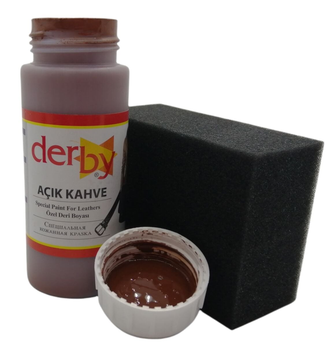Derby Mont, Direksiyon, Koltuk, Deri Eşya Boyası 100ml ve Siyah Sünger Açık Kahve