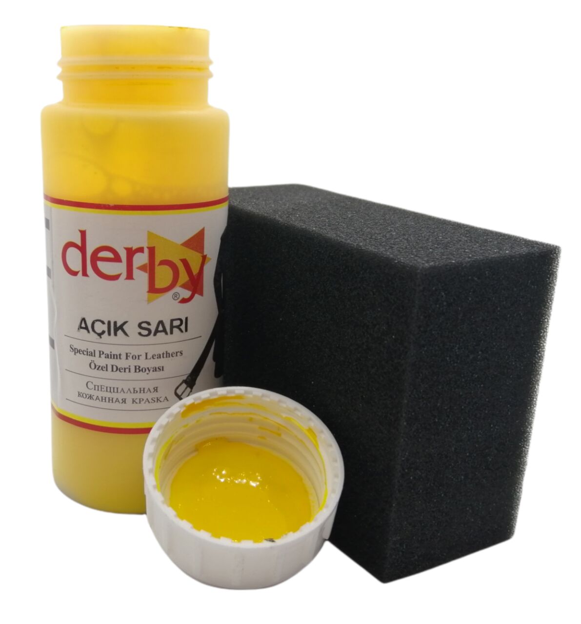 Derby Mont, Direksiyon, Koltuk, Deri Eşya Boyası 100ml ve Siyah Sünger Açık Sarı