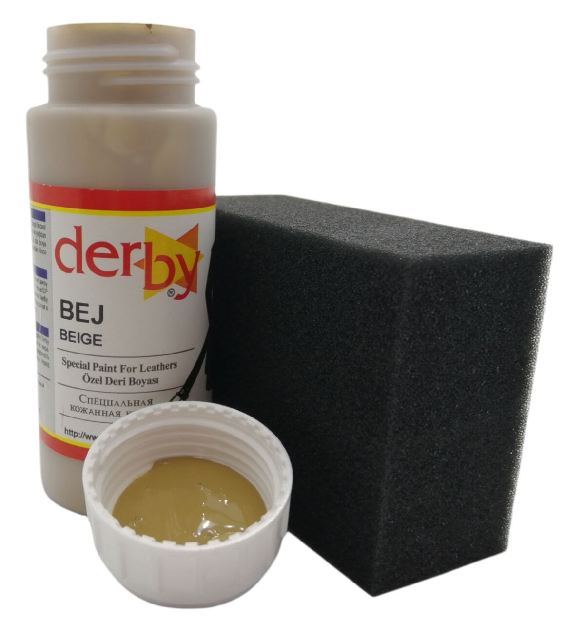 Derby Mont, Direksiyon, Koltuk, Deri Eşya Boyası 100ml ve Siyah Sünger Bej
