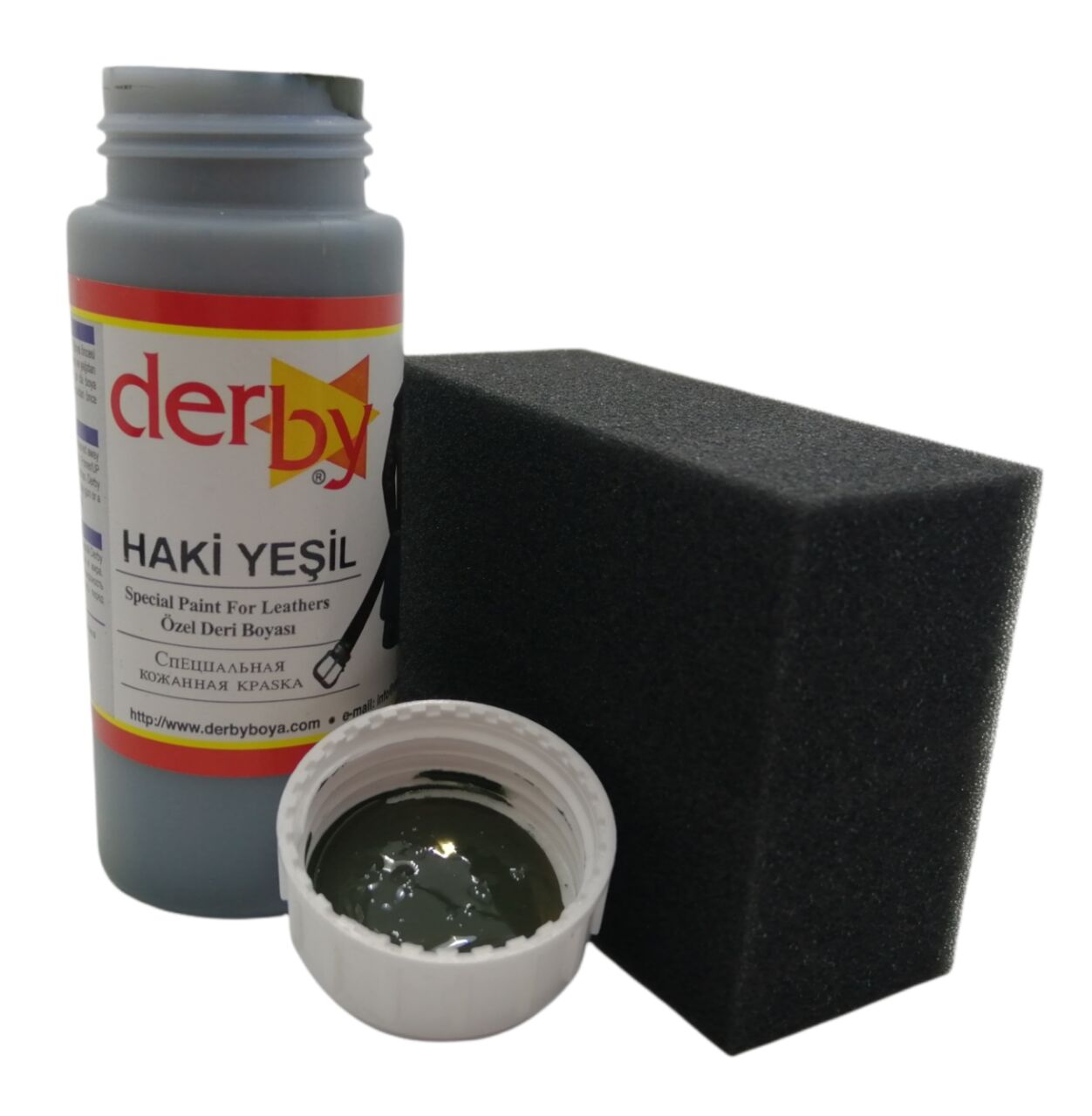 Derby Mont, Direksiyon, Koltuk, Deri Eşya Boyası 100ml ve Siyah Sünger Haki