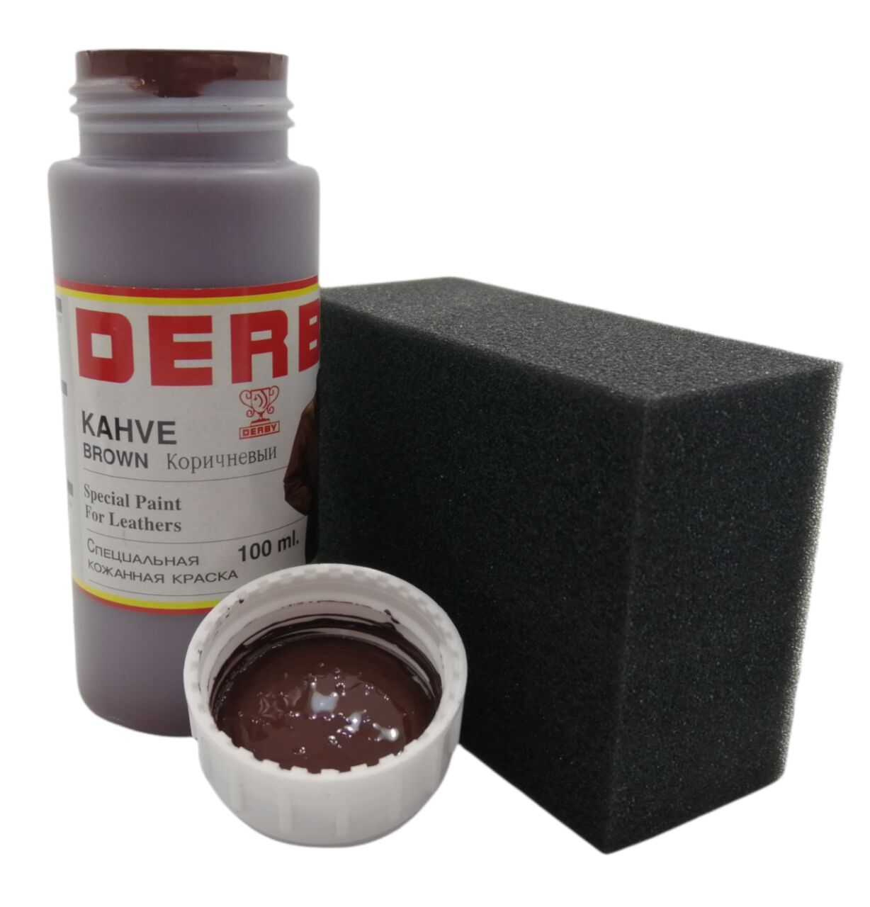 Derby Mont, Direksiyon, Koltuk, Deri Eşya Boyası 100ml ve Siyah Sünger Kahverengi