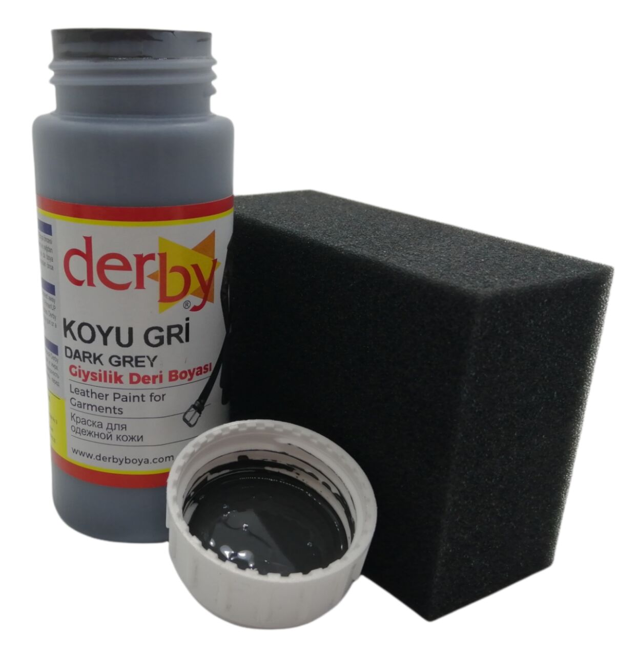 Derby Mont, Direksiyon, Koltuk, Deri Eşya Boyası 100ml ve Siyah Sünger Koyu Gri