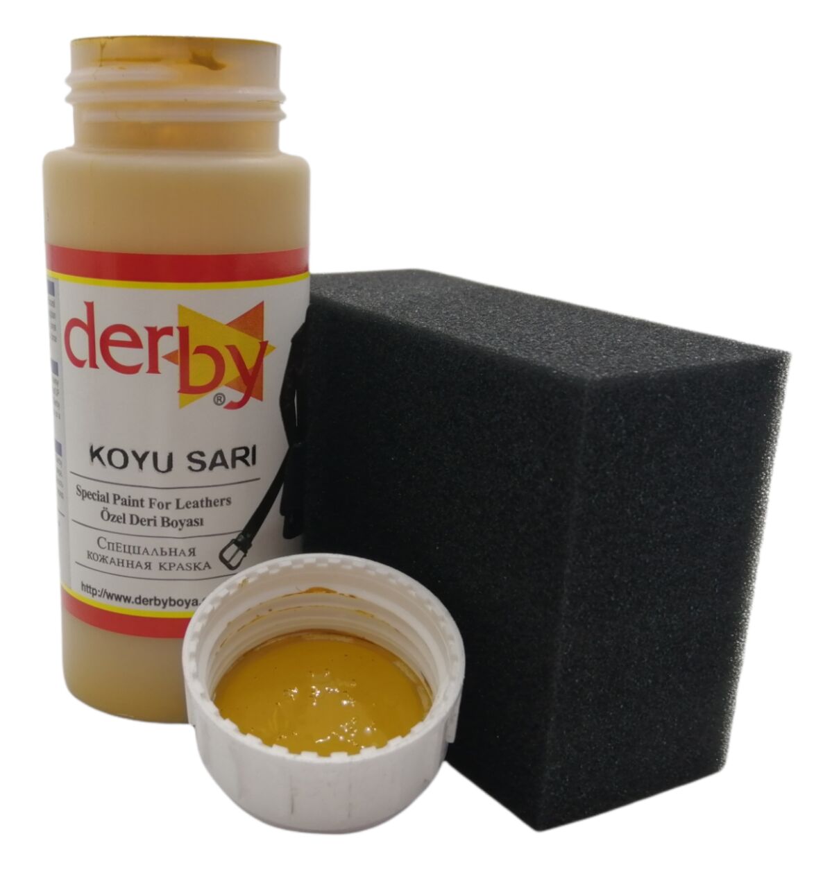 Derby Mont, Direksiyon, Koltuk, Deri Eşya Boyası 100ml ve Siyah Sünger Koyu Sarı
