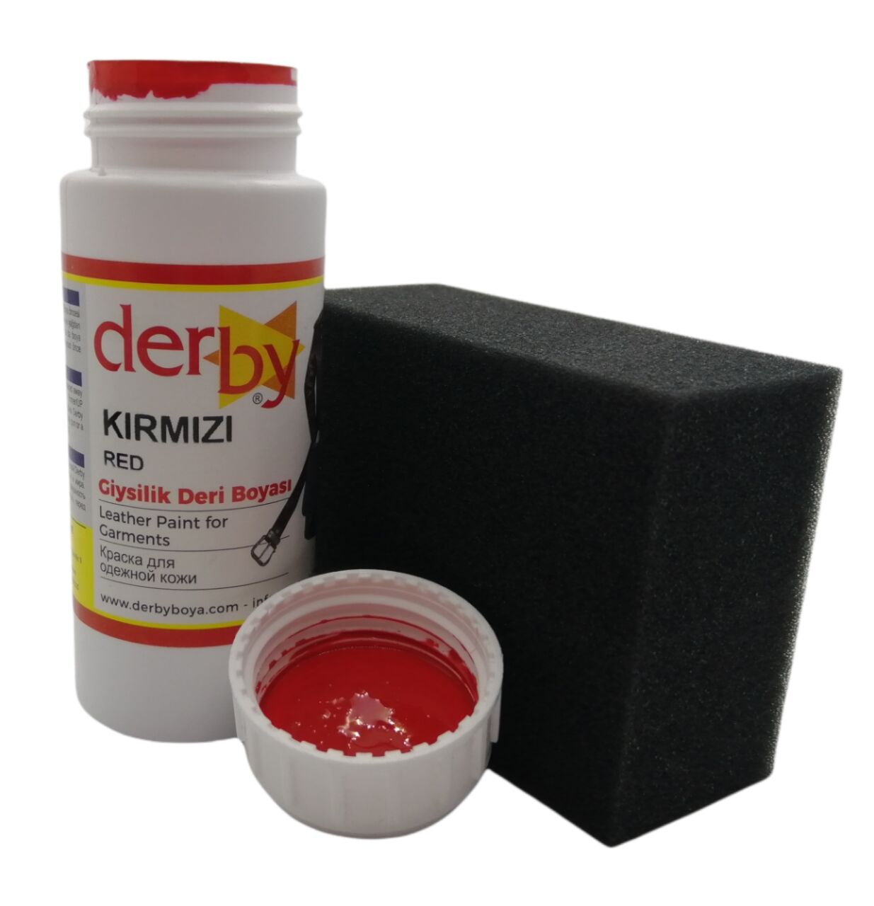 Derby Mont, Direksiyon, Koltuk, Deri Eşya Boyası 100ml ve Siyah Sünger Kırmızı