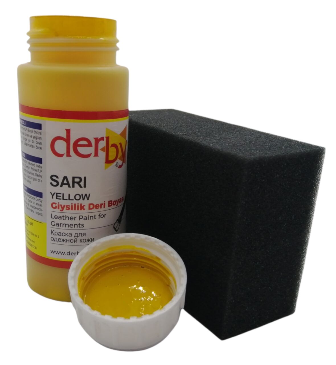 Derby Mont, Direksiyon, Koltuk, Deri Eşya Boyası 100ml ve Siyah Sünger Sarı