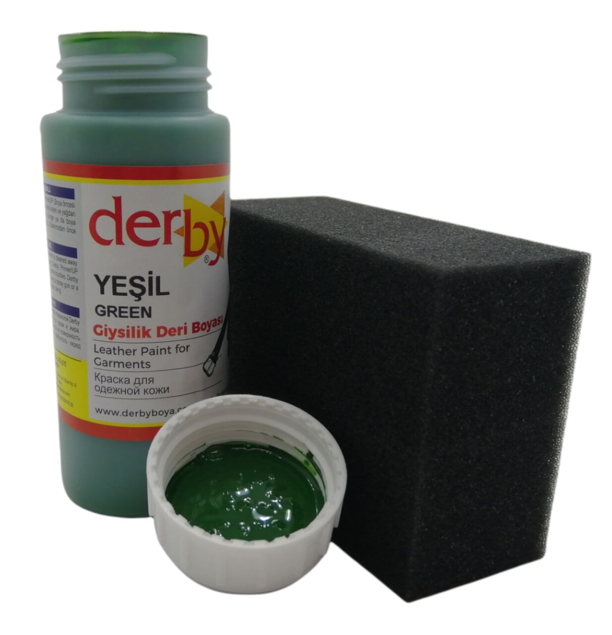 Derby Mont, Direksiyon, Koltuk, Deri Eşya Boyası 100ml ve Siyah Sünger Yeşil