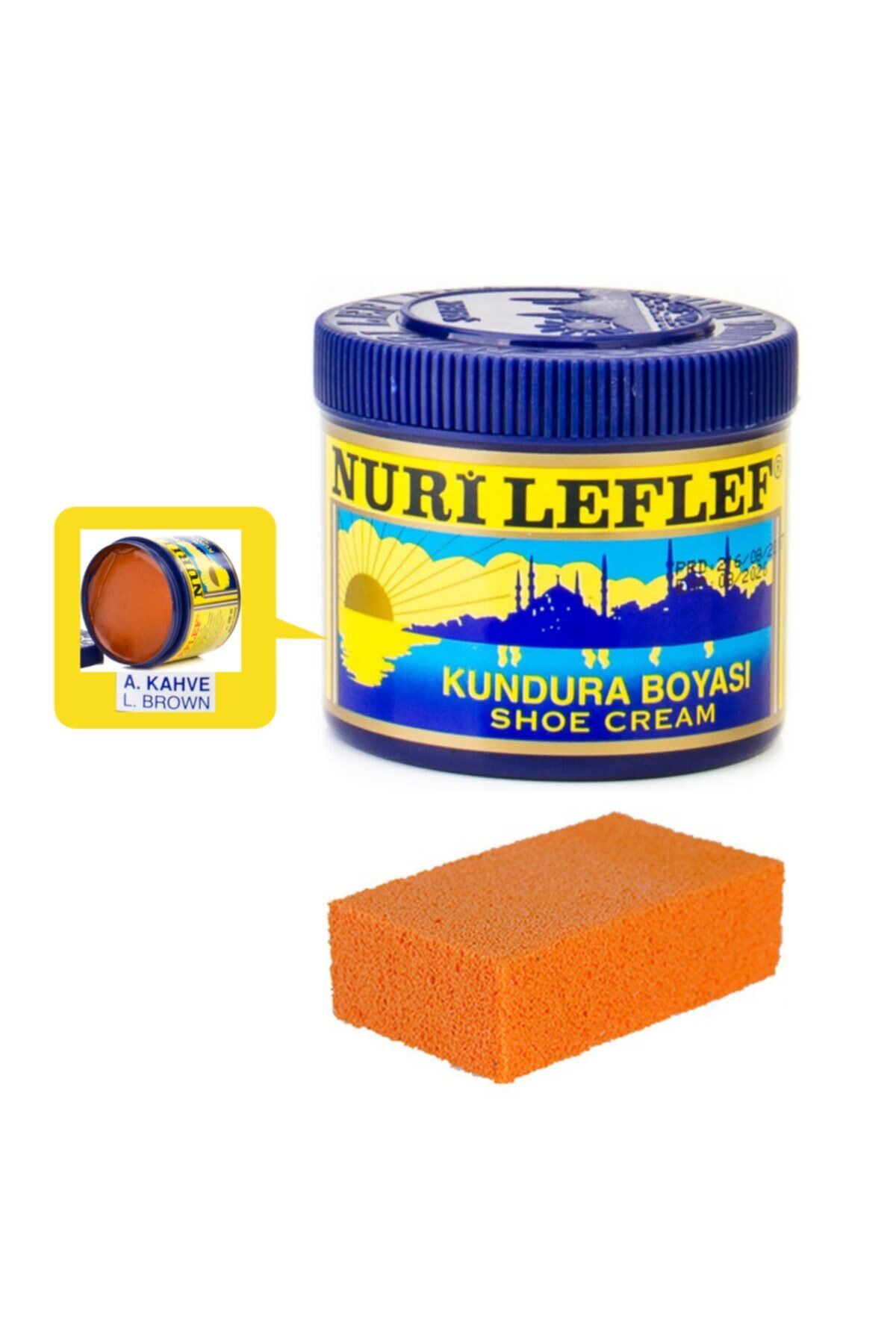 LEFLEF Kundura Boyası 200 ml  + KAUÇUK SÜNGER Açık Kahve