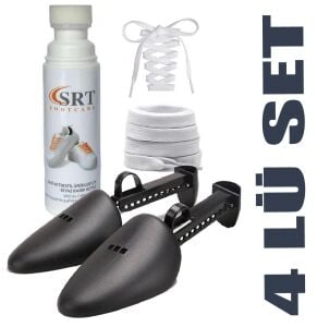 SRTfootcare 4lü Set Beyaz Deri ve Kumaş Ayakkabı Boyası + Telli Ayakkabı Kalıbı + 2 çift K111-K103 120 cm Bağcık