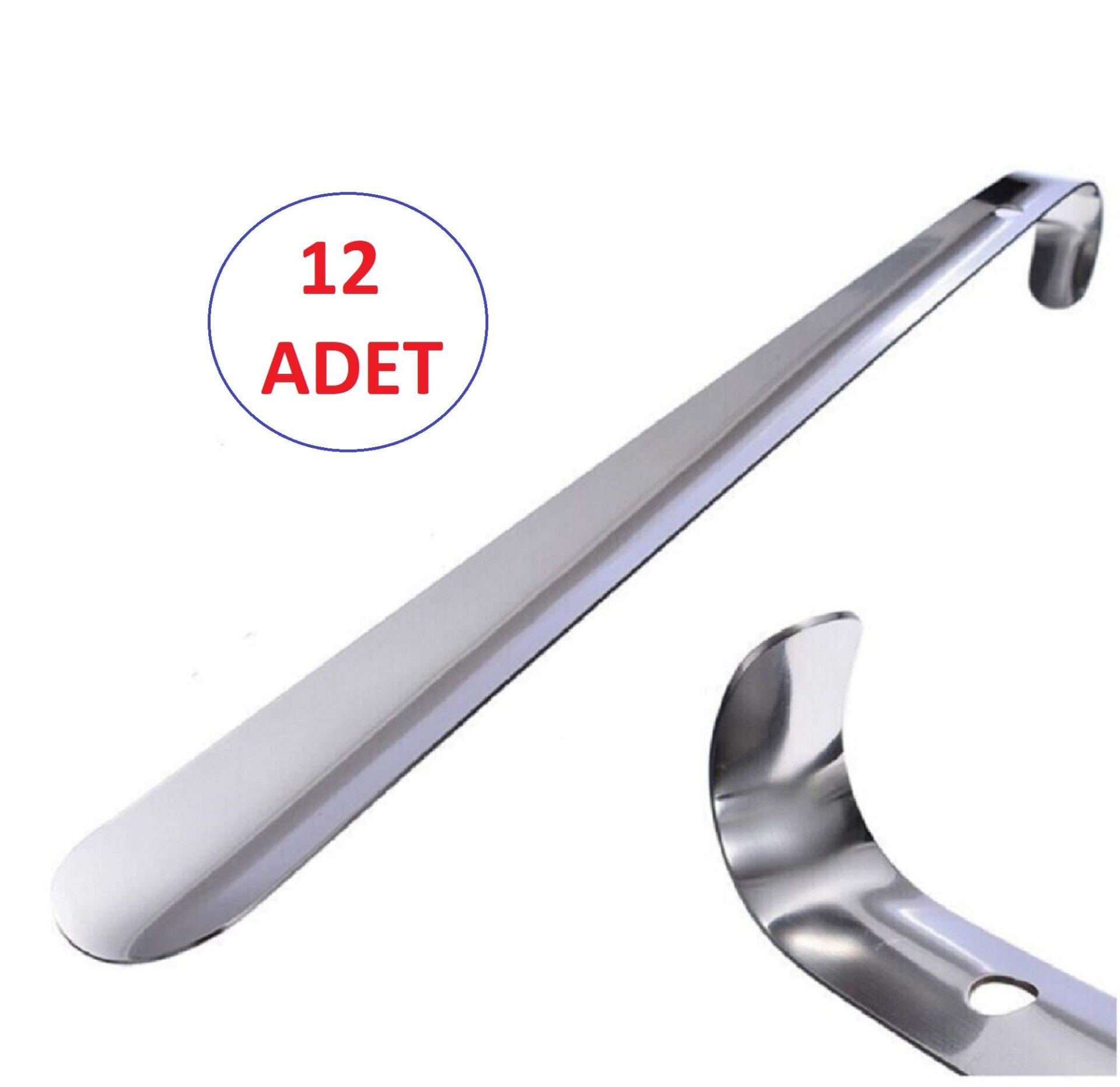 (12 ADET) Çelik Krom Kaplama Metal Ayakkabı Çekeceği Kerata 50 cm