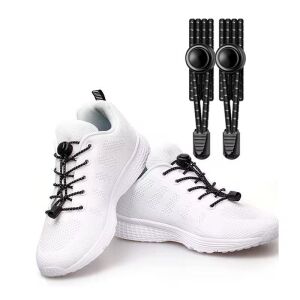 PLY Yuvarlak Kilitli Akıllı Elastik Ayakkabı Bağcığı 100cm 1 Çift Siyah,Beyaz Kırçırlı