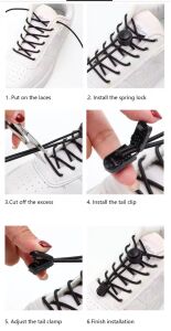 PLY Yuvarlak Kilitli Akıllı Elastik Ayakkabı Bağcığı 100cm 1 Çift Siyah,Beyaz Kırçırlı