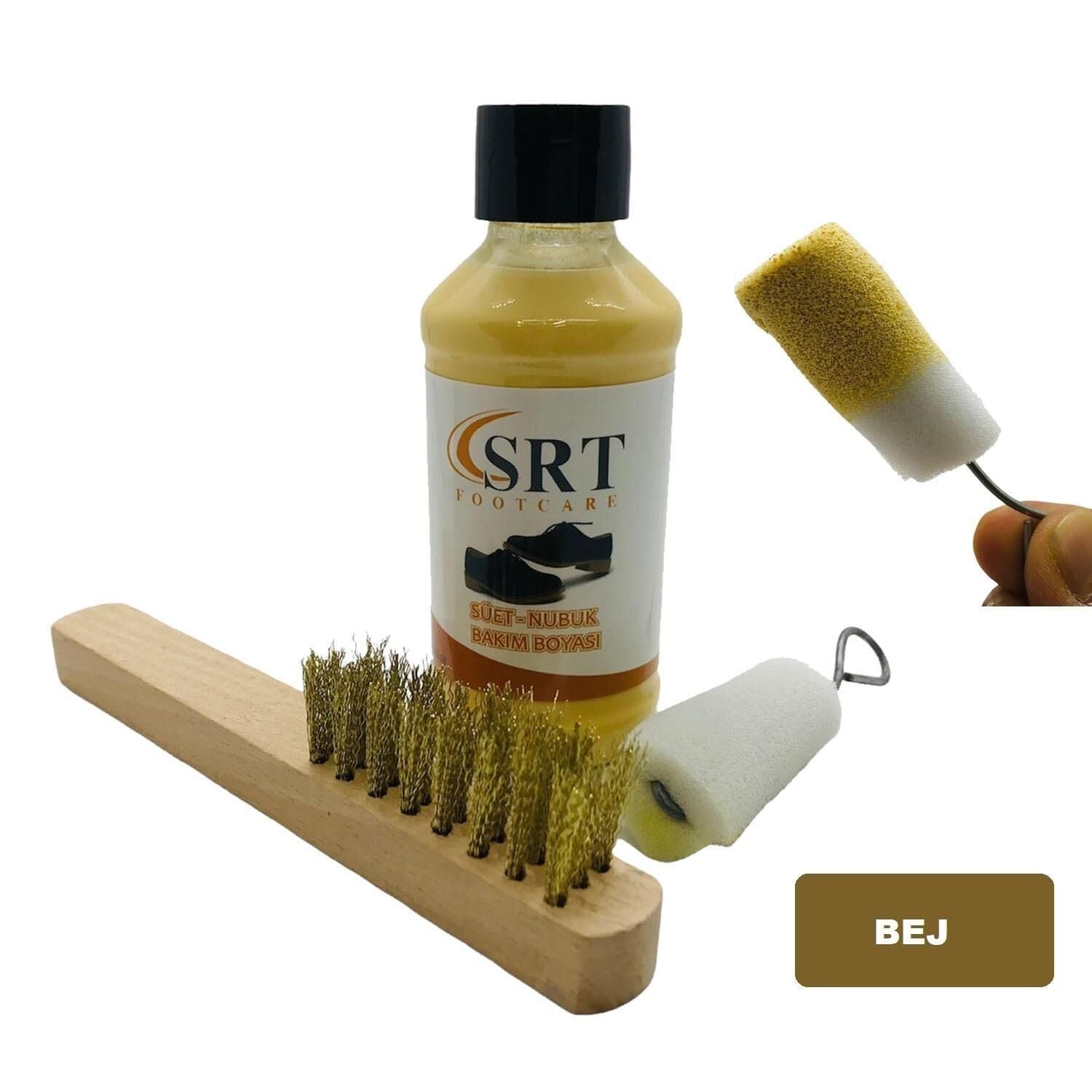 SRTfootcare Süet Nubuk Ayakkabı Bakım Boyası 110 Gr ve Süet Temizleme Tel Fırça Bej
