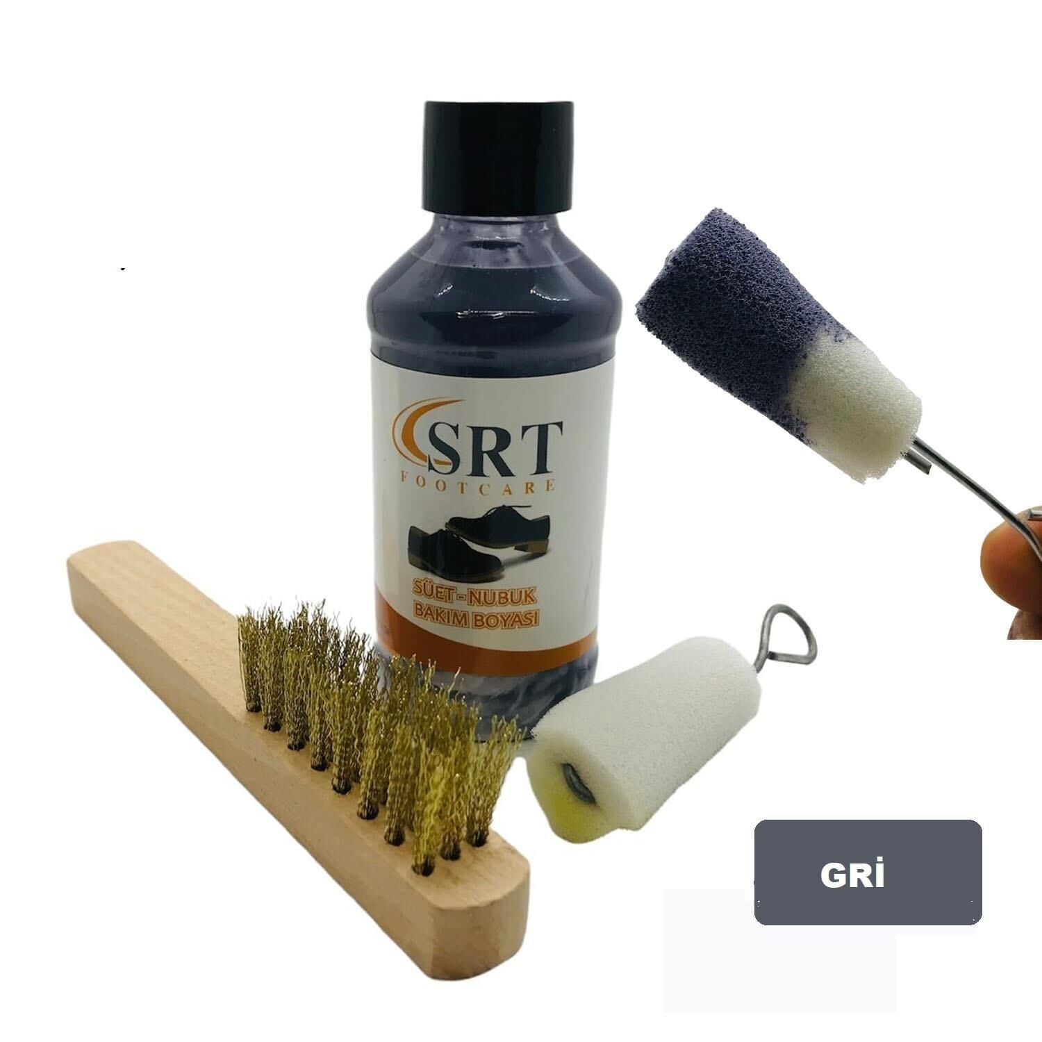 SRTfootcare Süet Nubuk Ayakkabı Bakım Boyası 110 Gr ve Süet Temizleme Tel Fırça Gri