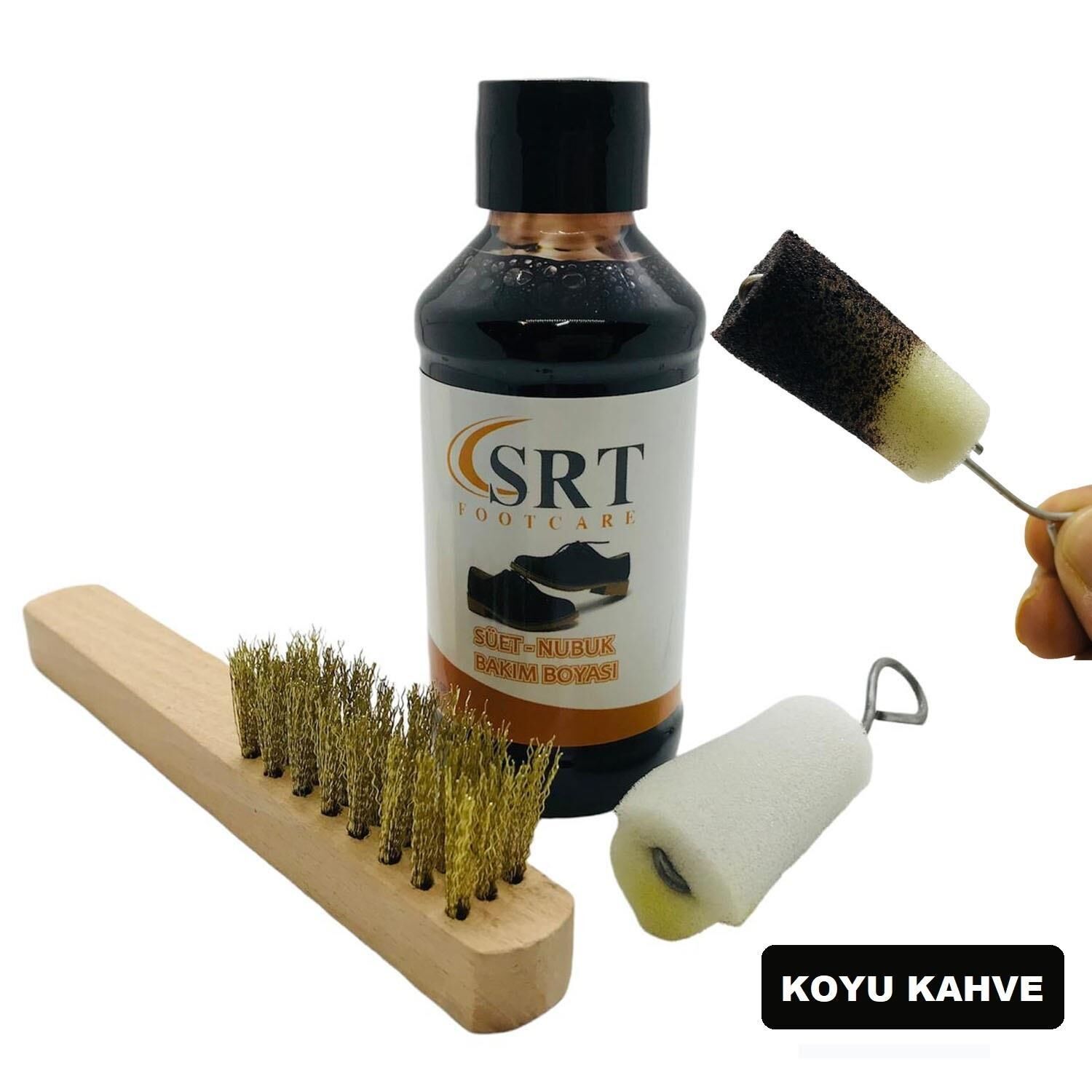 SRTfootcare Süet Nubuk Ayakkabı Bakım Boyası 110 Gr ve Süet Temizleme Tel Fırça Koyu Kahve