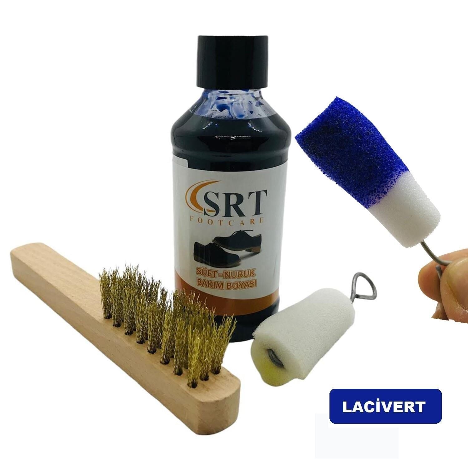 SRTfootcare Süet Nubuk Ayakkabı Bakım Boyası 110 Gr ve Süet Temizleme Tel Fırça Lacivert