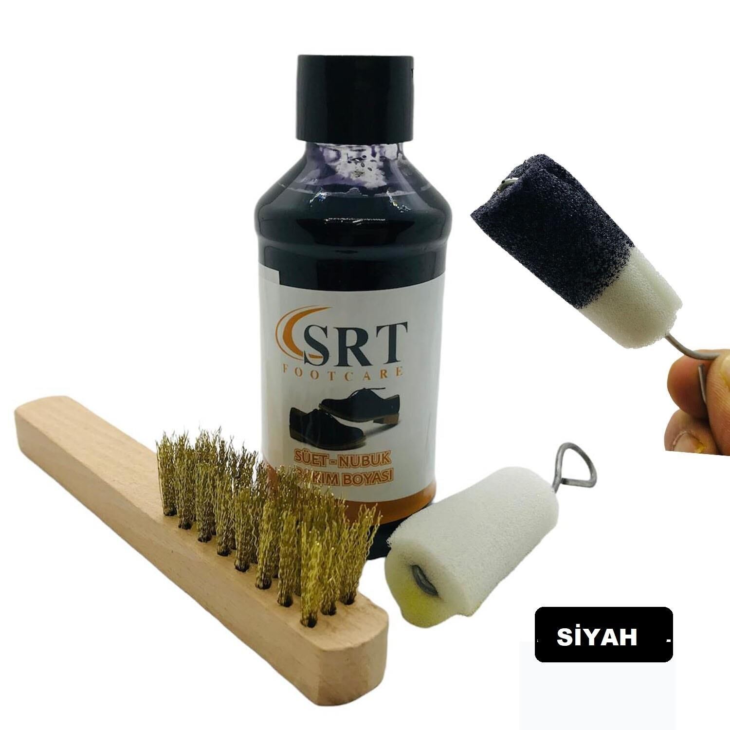 SRTfootcare Süet Nubuk Ayakkabı Bakım Boyası 110 Gr ve Süet Temizleme Tel Fırça Siyah