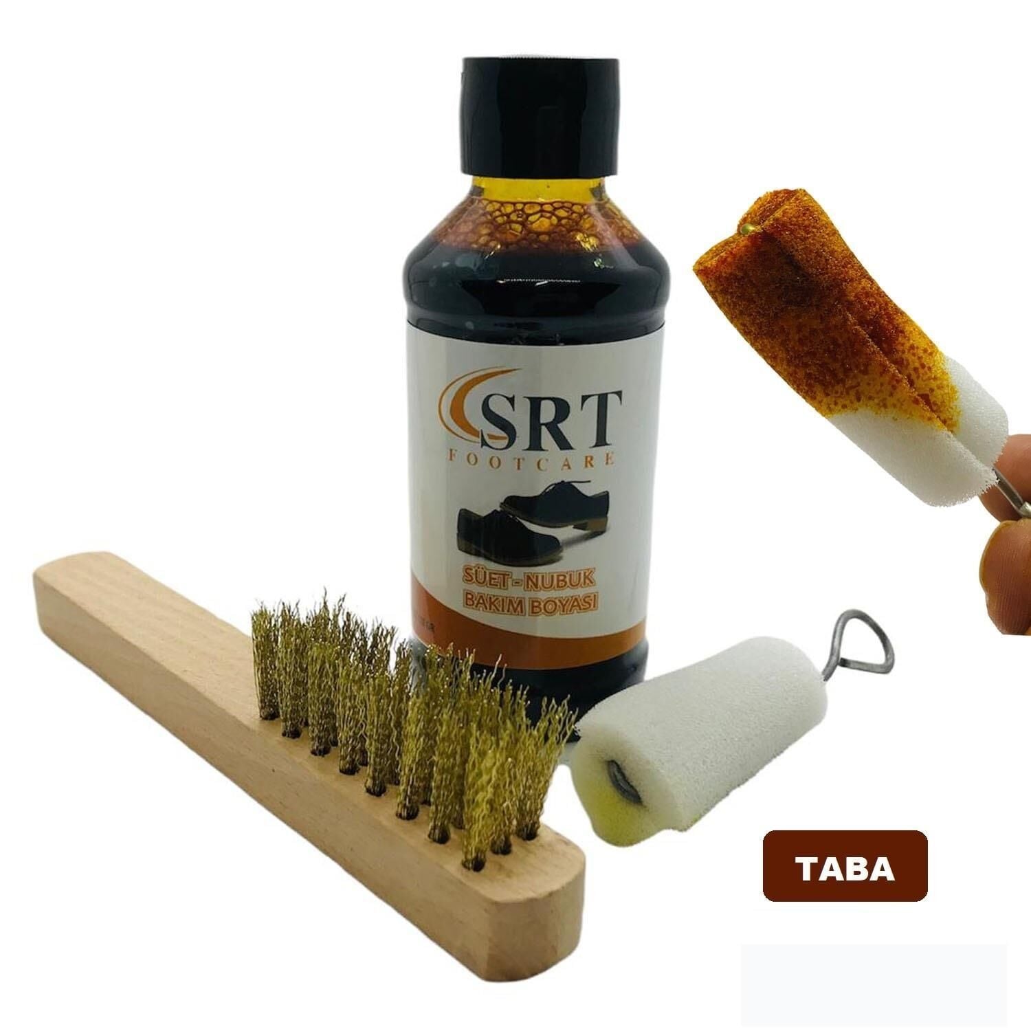 SRTfootcare Süet Nubuk Ayakkabı Bakım Boyası 110 Gr ve Süet Temizleme Tel Fırça Taba