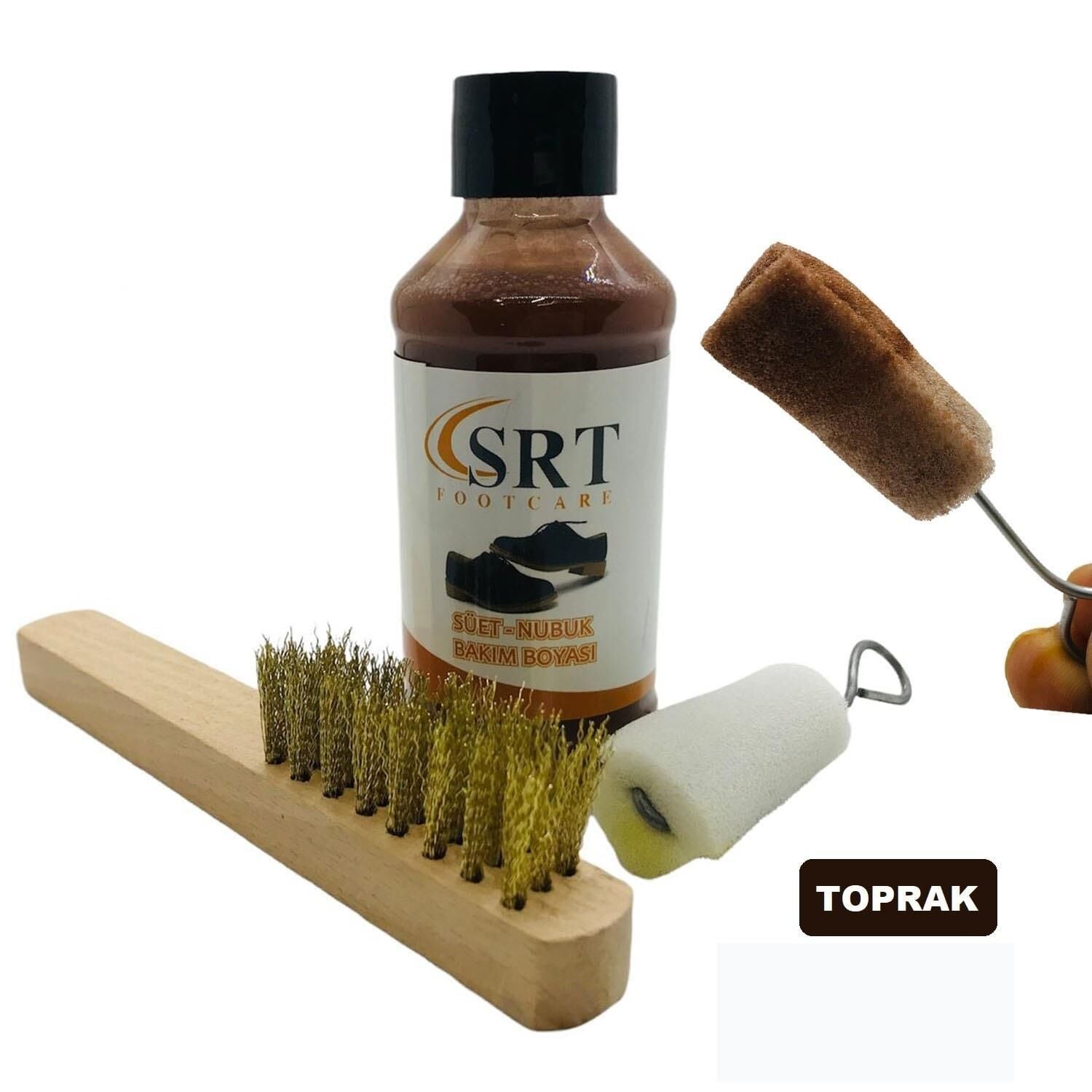 SRTfootcare Süet Nubuk Ayakkabı Bakım Boyası 110 Gr ve Süet Temizleme Tel Fırça Toprak