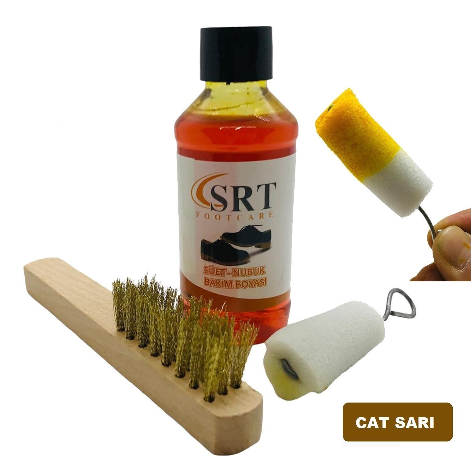SRTfootcare Süet Nubuk Ayakkabı Bakım Boyası 110 Gr ve Süet Temizleme Tel Fırça Cat Sarı