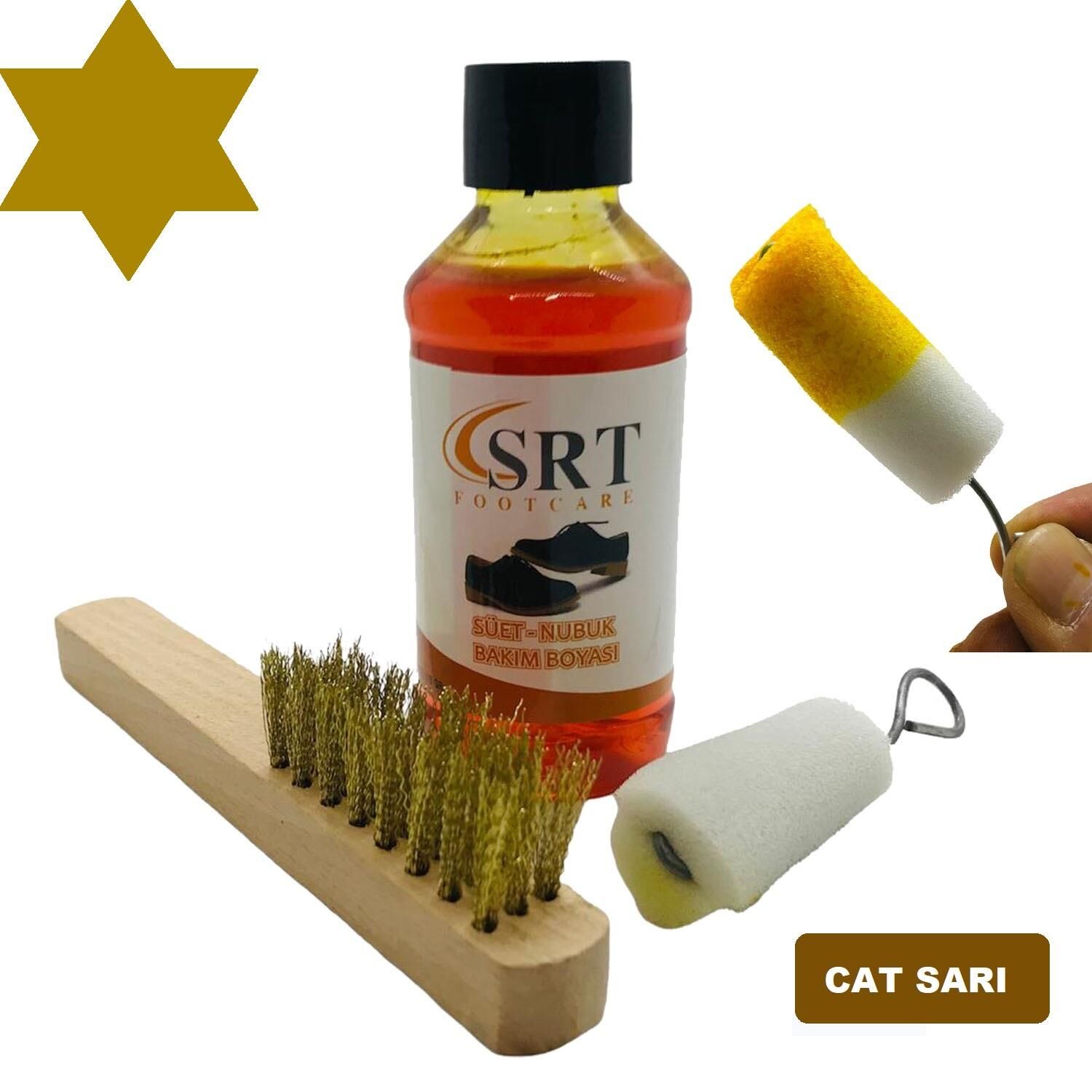 SRTfootcare Süet Nubuk Ayakkabı Bakım Boyası 110 Gr ve Süet Temizleme Tel Fırça Cat Sarı