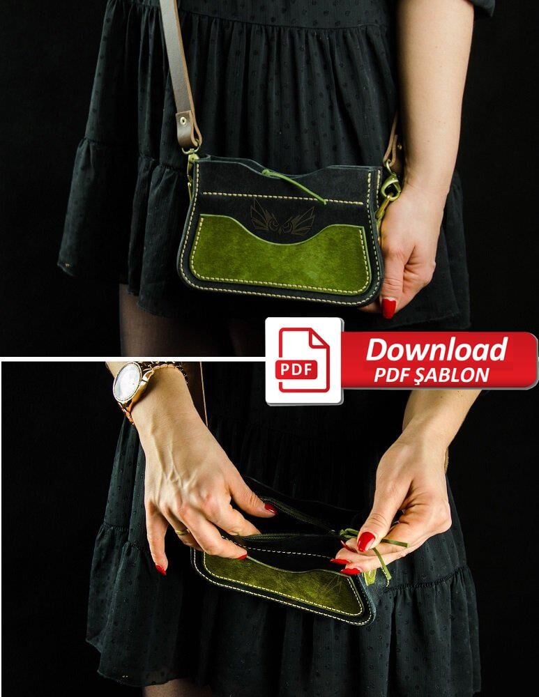 SRT507 Bayan Çantası 2in1 PDF Şablonu 2li Set Deri El Aletleri